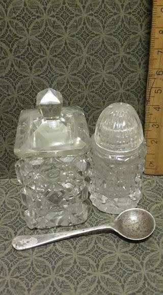 Salt/mustard cut glass with sterling silver spoon!