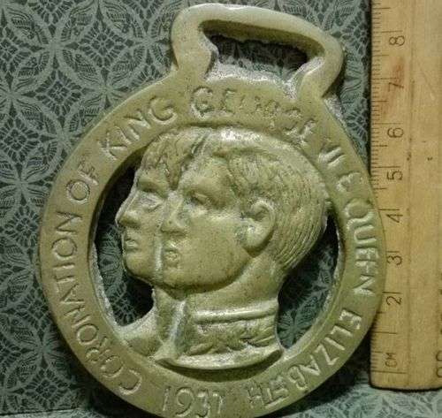 Vintage brass coronation of King George and Queen Elizabeth