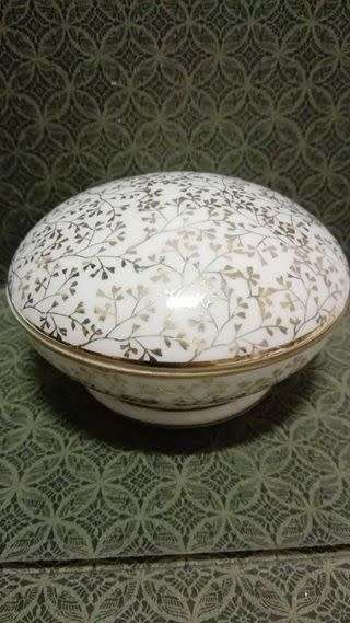 Lefton China Hand Painted Gold  Trinket Bowl with Lid