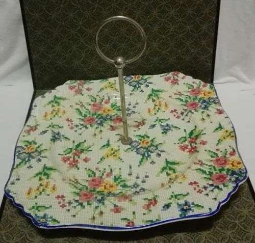 Queen Anne Single Tier Cake tray. Beautiful popular English Chintz pattern