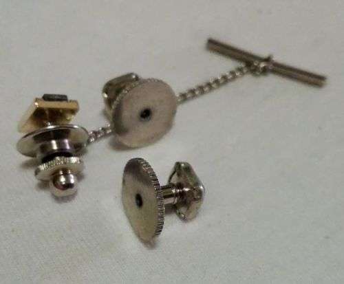 Vintage black stone and white metal men`s set, no markings