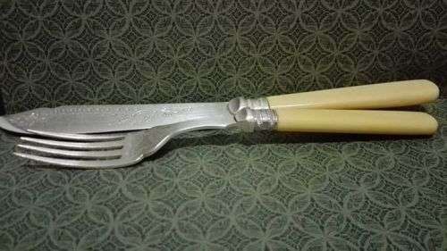 Lovely vintage EPNS silver cuffed Bone handles fish set