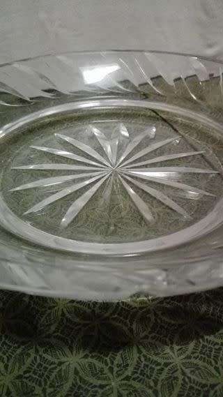 Vintage rose cut glass butter dish - a few nicks on the edge but beautiful and heavy!