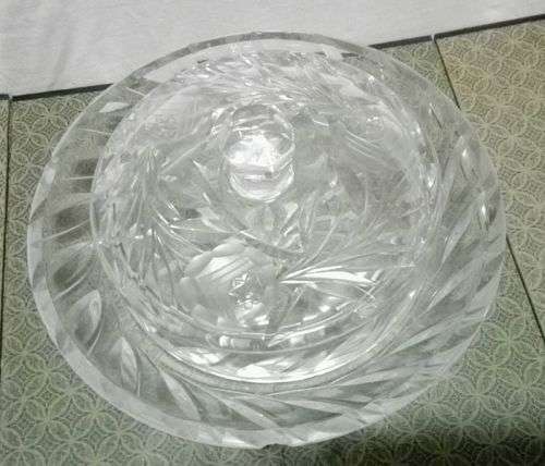 Vintage rose cut glass butter dish - a few nicks on the edge but beautiful and heavy!