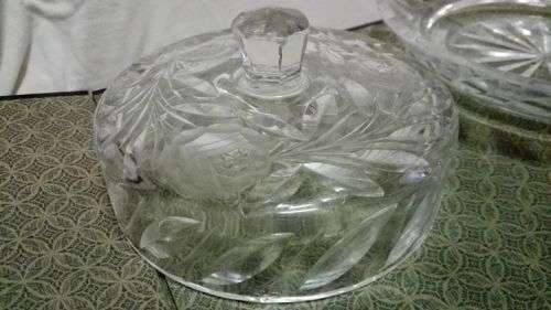 Vintage rose cut glass butter dish - a few nicks on the edge but beautiful and heavy!