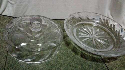 Vintage rose cut glass butter dish - a few nicks on the edge but beautiful and heavy!