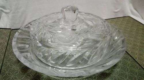 Vintage rose cut glass butter dish - a few nicks on the edge but beautiful and heavy!