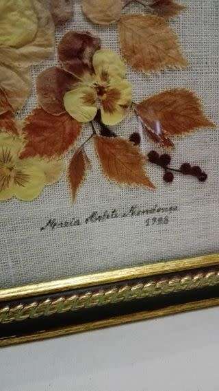 Vintage pressed flower arrangement behind glass!