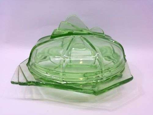 Art Deco green glass bowl!