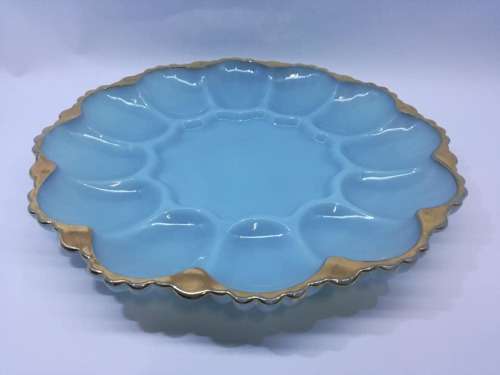 Blue milk glass egg platter