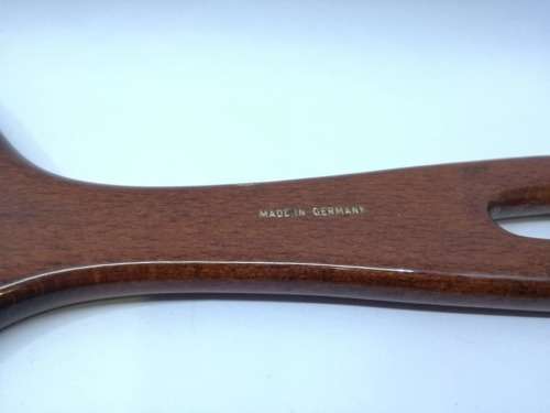 Big WOODEN HAND MIRROR beveled glass oval shape German