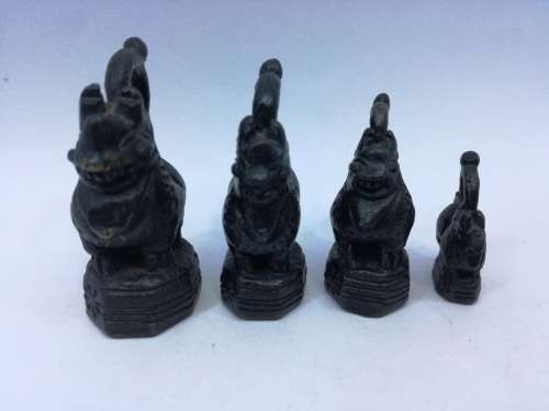 SUPERB! Set of 4 Mythical Lion  Burmese Opium Weights