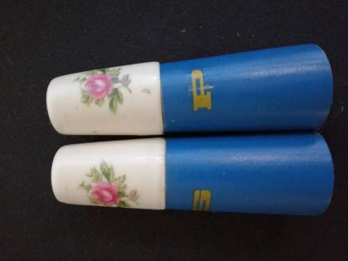 Retro Blue wood and porcelain top salt and pepper shakers