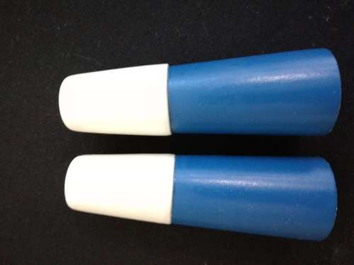 Retro Blue wood and porcelain top salt and pepper shakers