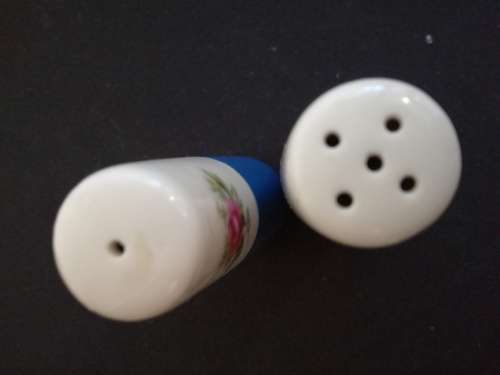 Retro Blue wood and porcelain top salt and pepper shakers