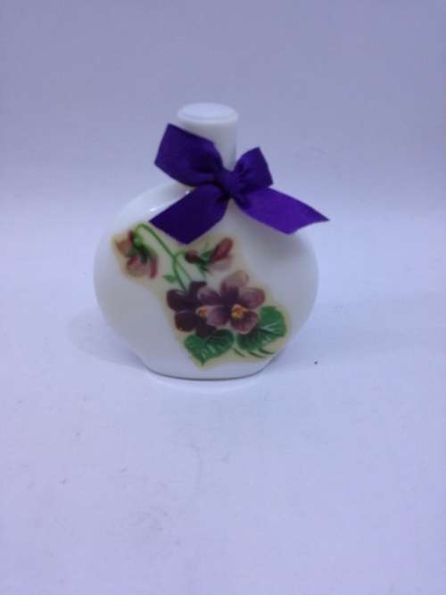 Vintage  Devon Violets Perfume Bottle White Milk Glass Made in England