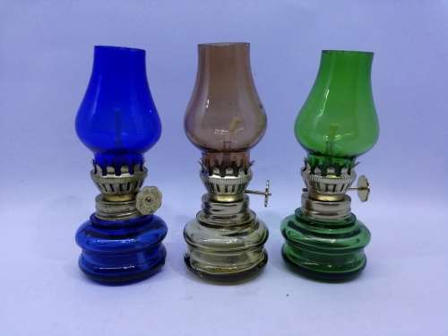 Set of three small glass oil lamps