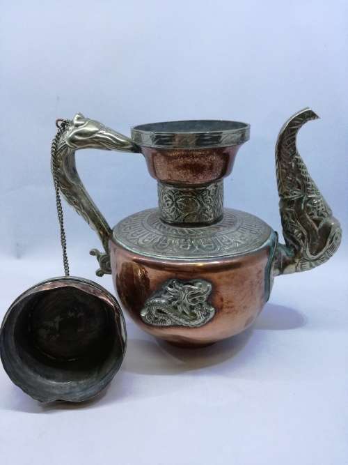 ORNATE Copper/Brass DRAGON TEAPOT Persian Repousse DALLAH coffee/Tea Pot