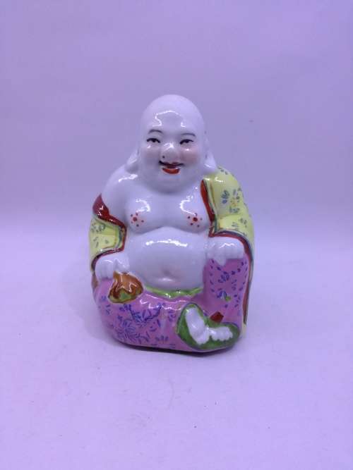 Vintage Porcelain Hand-Painted Laughing Buddha Statue
