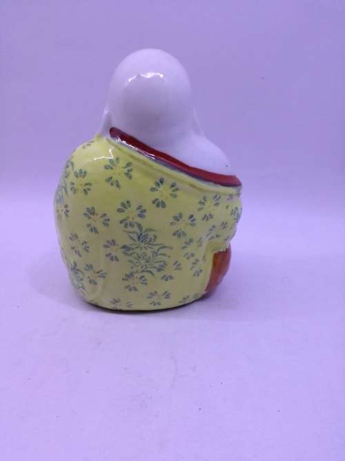 Vintage Porcelain Hand-Painted Laughing Buddha Statue