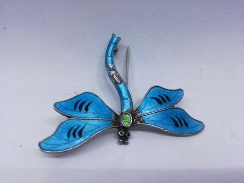 Dragonfly brooch - enameled silver - Victorian