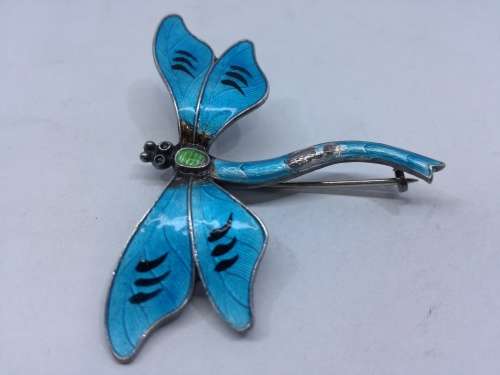 Dragonfly brooch - enameled silver - Victorian
