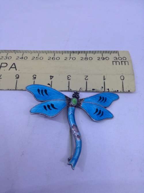 Dragonfly brooch - enameled silver - Victorian