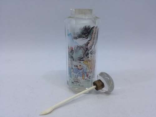 Vintage Chinese Reverse Painted Cut Crystal Chinese Snuff Bottle - Look!