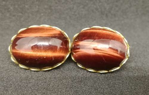 Vintage tiger eye clip on earrings