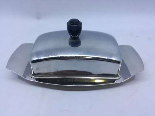 VINTAGE stainless steel butter dish with lid