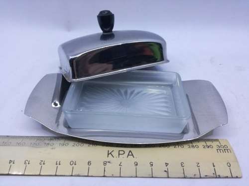 VINTAGE stainless steel butter dish with lid