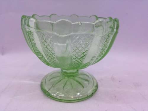 Green pressed glass footed bowl