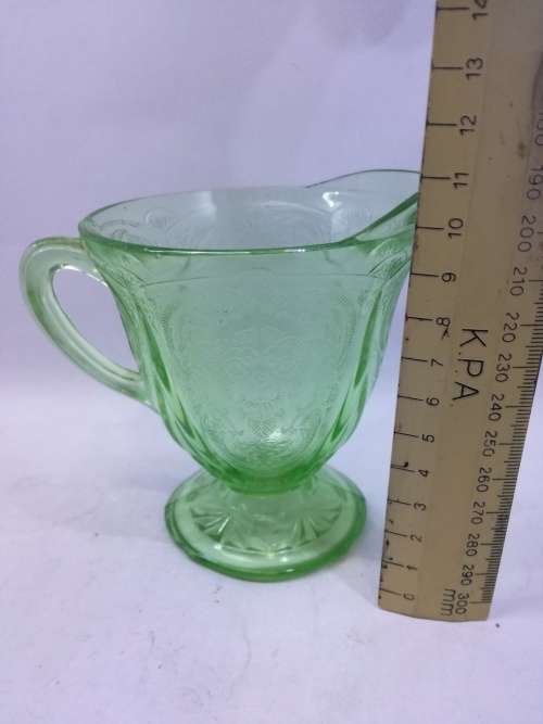 Vintage green pressed glass milk jug