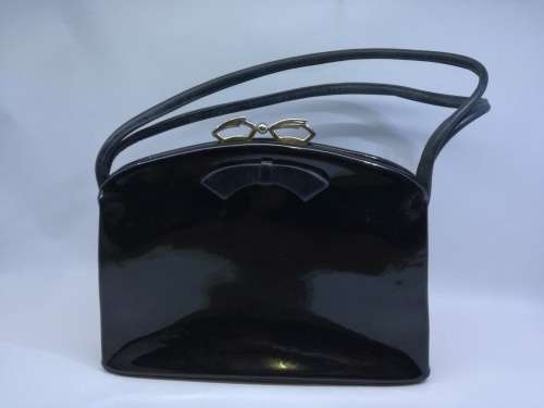 Vintage 1950s Black Patent Leather Waldybag Handbag