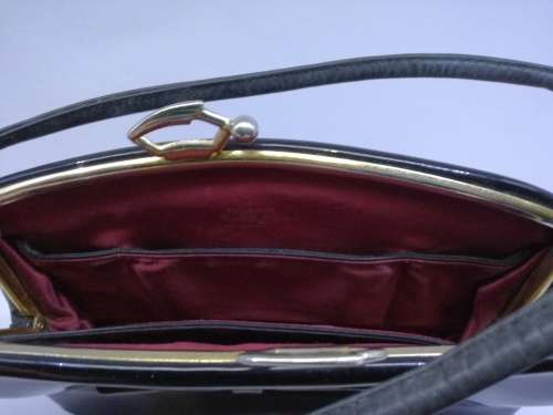 Vintage 1950s Black Patent Leather Waldybag Handbag