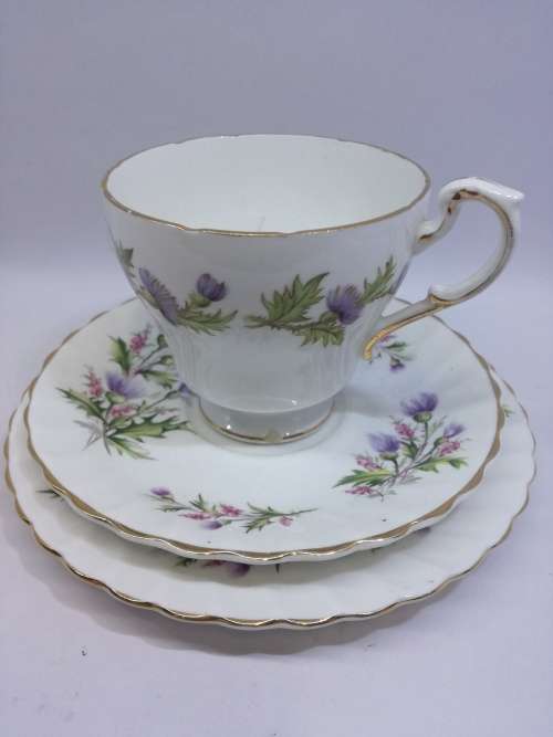 Queen Anne Trio- `Lochinvar` Thistle Design - See chip
