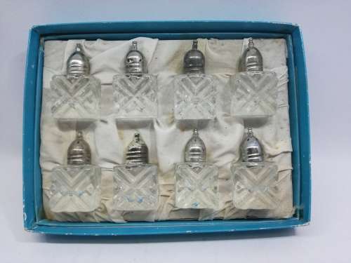 Boxed set of glass salt and pepper shakers made in Japan