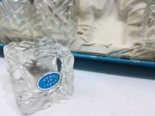 Boxed set of glass salt and pepper shakers made in Japan
