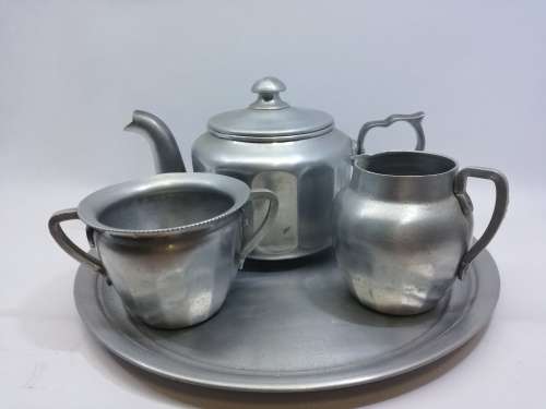 Vintage British made long life aluminium tea set and tray