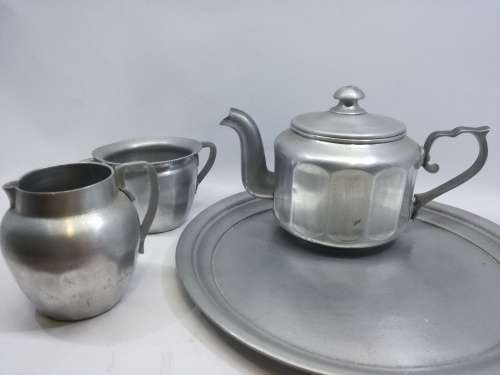 Vintage British made long life aluminium tea set and tray