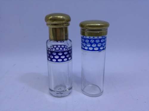 Brass collar vanity cut glass bottles - Look!!