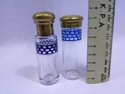 Brass collar vanity cut glass bottles - Look!!