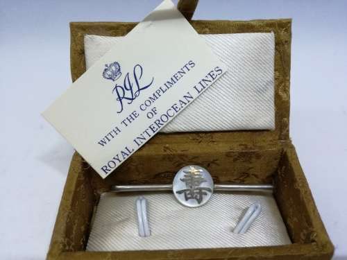 Rare memorabilia Royal Interocean lines Hong Kong silver and Mother of Pearl tie pin - LOOK!!!!