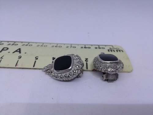 Lovely Silver 925, Marcasite and Black Onyx earrings