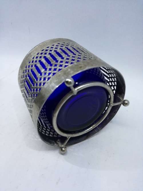 Silver plated bowl with blue glass inner