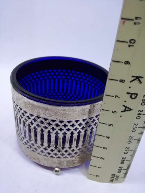 Silver plated bowl with blue glass inner