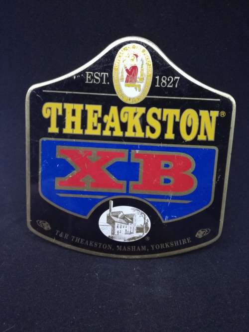 Vintage Brass Theakston Beer Pull Badge