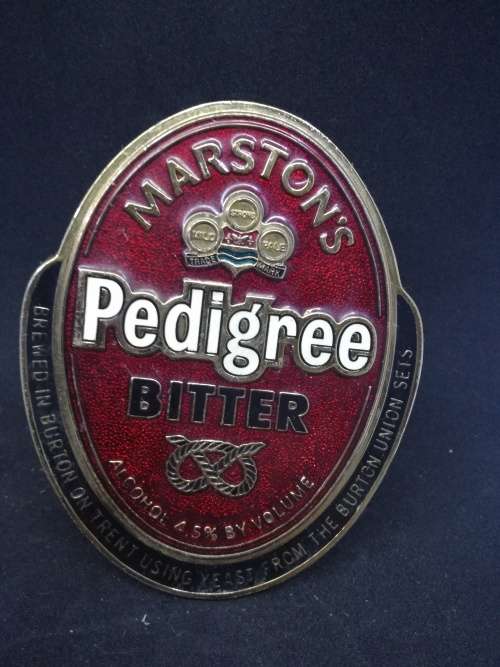 Vintage Enamelled Marstons Pedigree Bitter  - Metal Pump Clip
