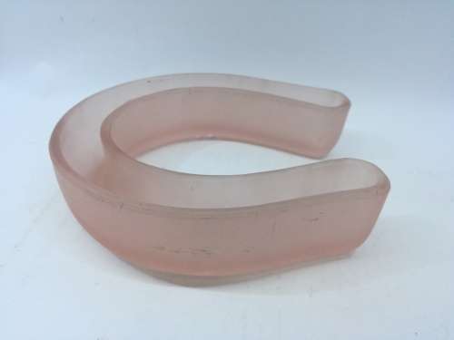 Vintage pink frosted glass horse shoe / Art deco flower trough posy vase / Depression glass