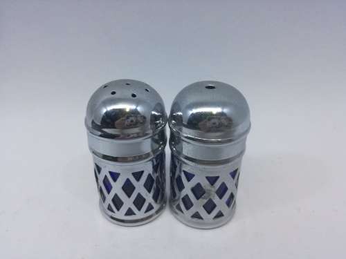 Blue glass lined salt and pepper